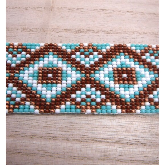 Loom Beaded Bracelet Brown w/ Vegan Leather - Picture 3 of 4